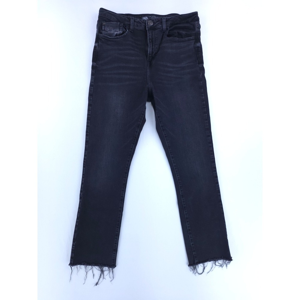 Zara Womens Skinny Jeans Size 6 Black High Rise Raw‎ Hem Faded Denim